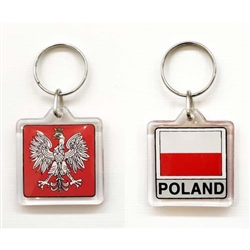 1.4" x 1.75" POLAND EAGLE Country Flag Logo Shield Shape Metal KEYCHAIN .Size 